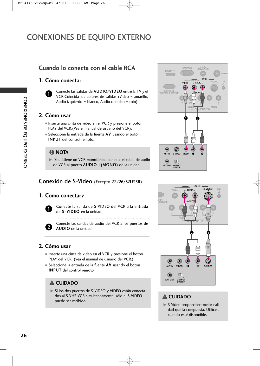 LG Electronics 2230R-MA manual Cómo conectarv, Conexiones DE Equipo 