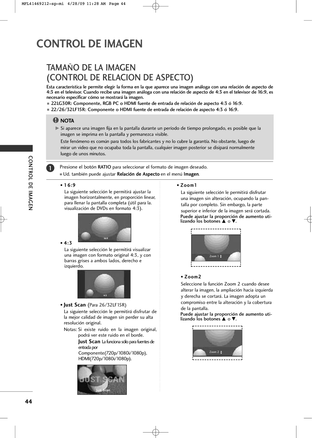 LG Electronics 2230R-MA manual Tamaño DE LA Imagen Control DE Relacion DE Aspecto, 169 