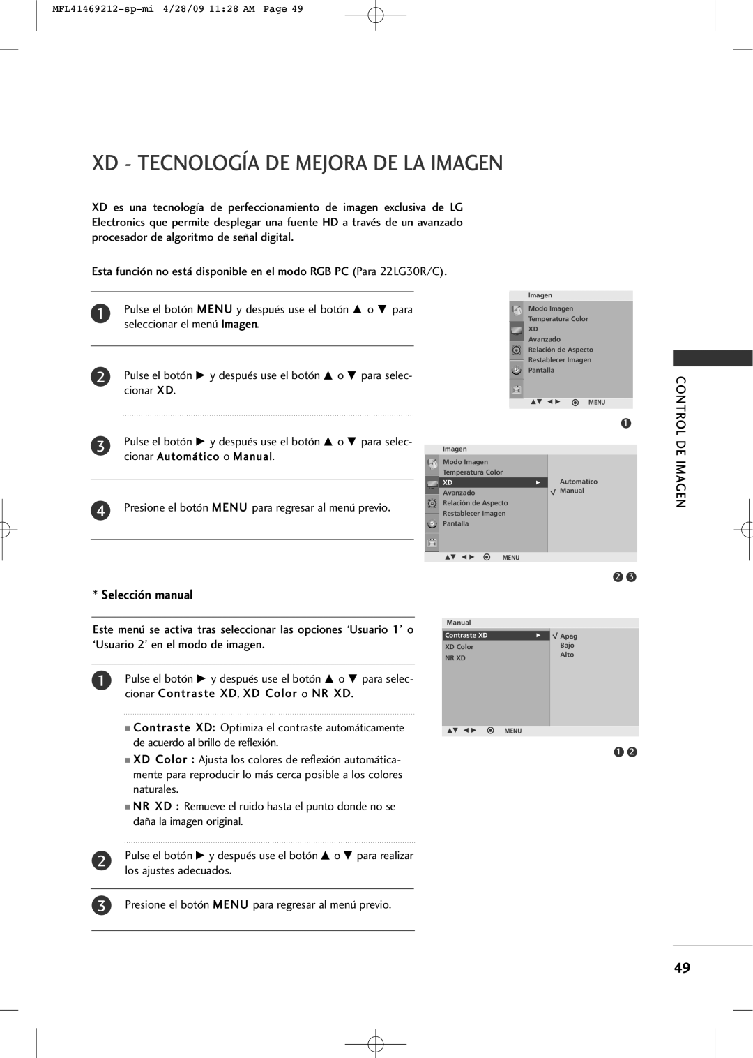 LG Electronics 2230R-MA XD Tecnología DE Mejora DE LA Imagen, Selección manual 