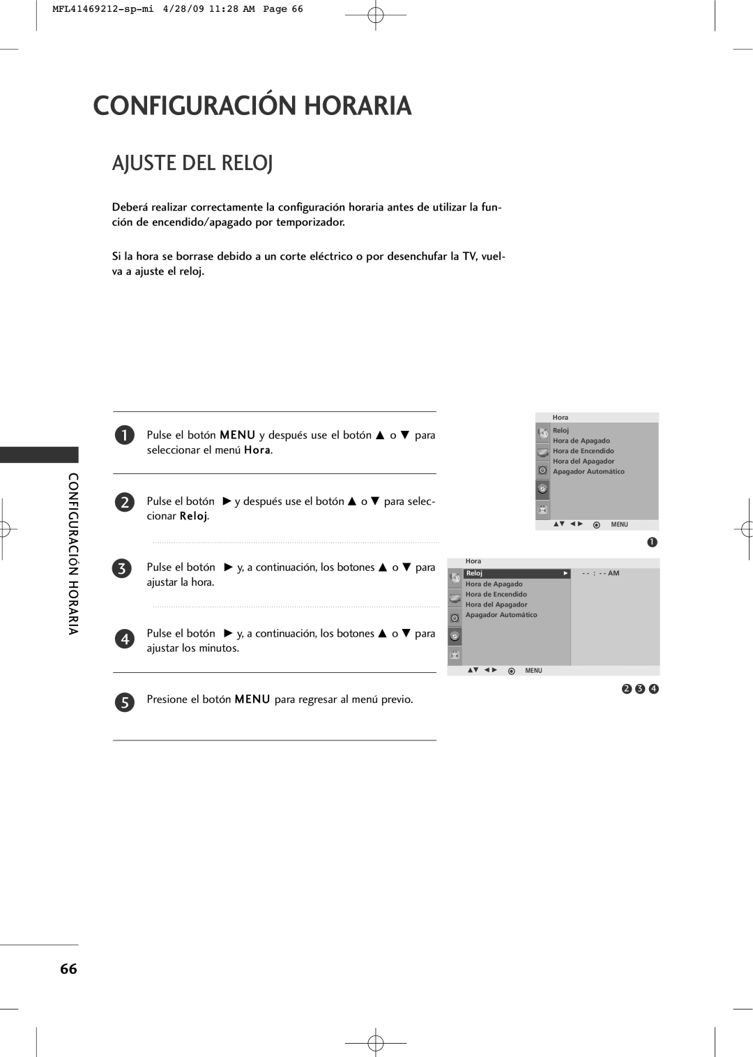 LG Electronics 2230R-MA manual Configuración Horaria, Ajuste DEL Reloj 