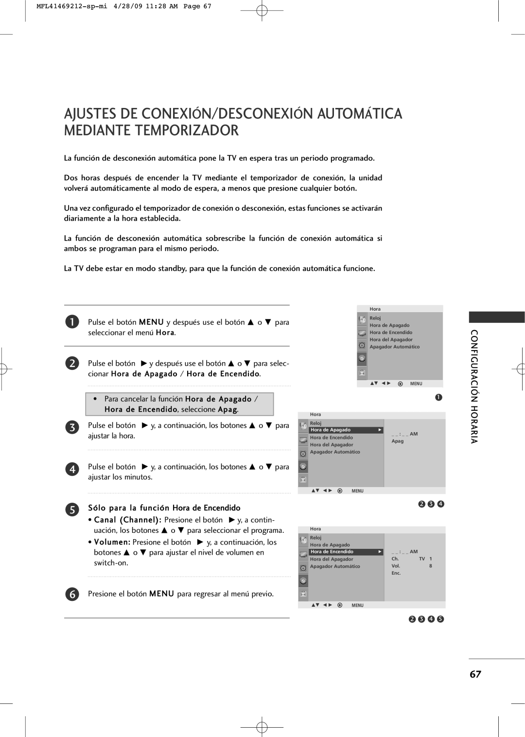 LG Electronics 2230R-MA manual Sólo para la función Hora de Encendido 