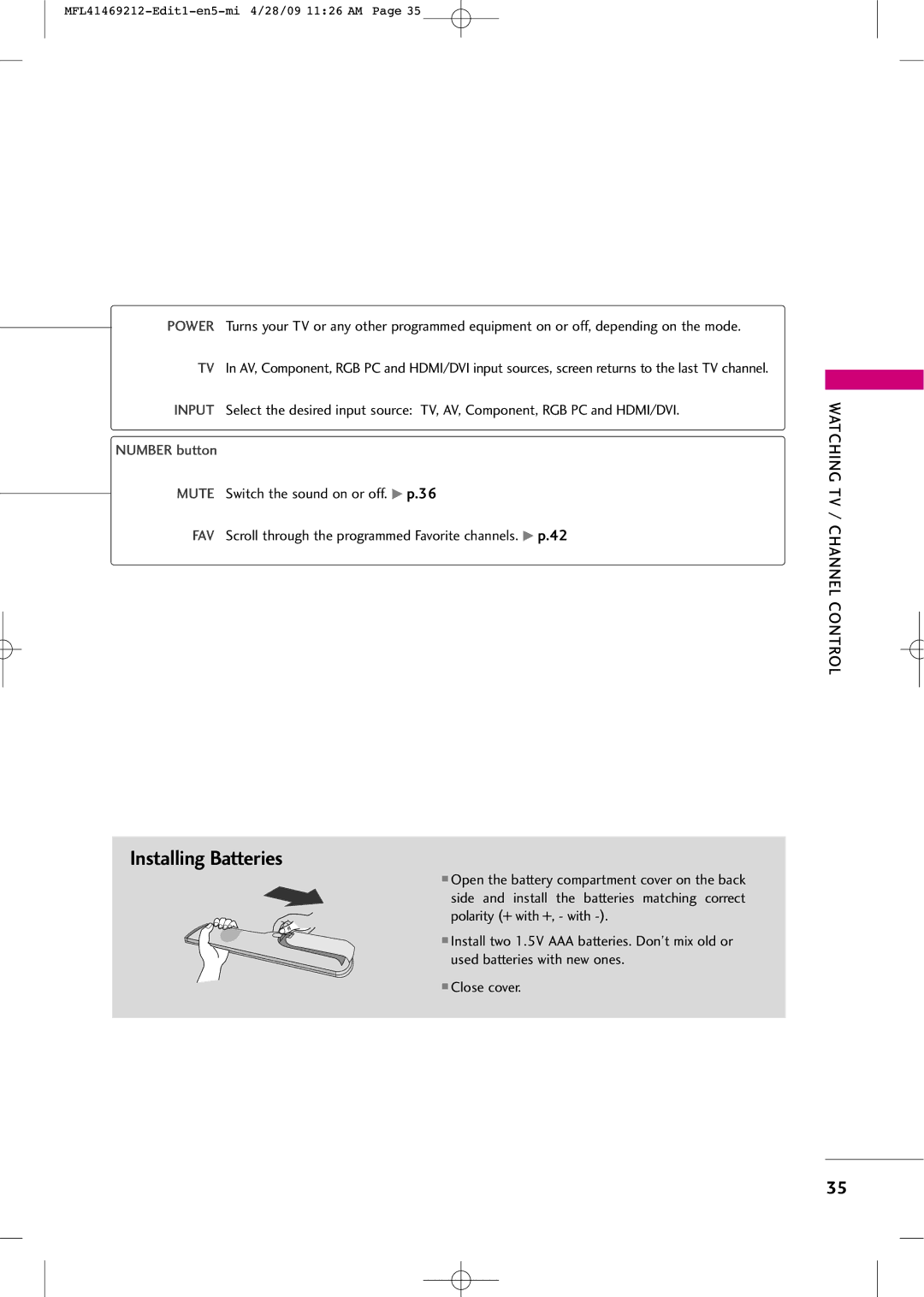 LG Electronics 2230R-MA manual Installing Batteries, Number button 