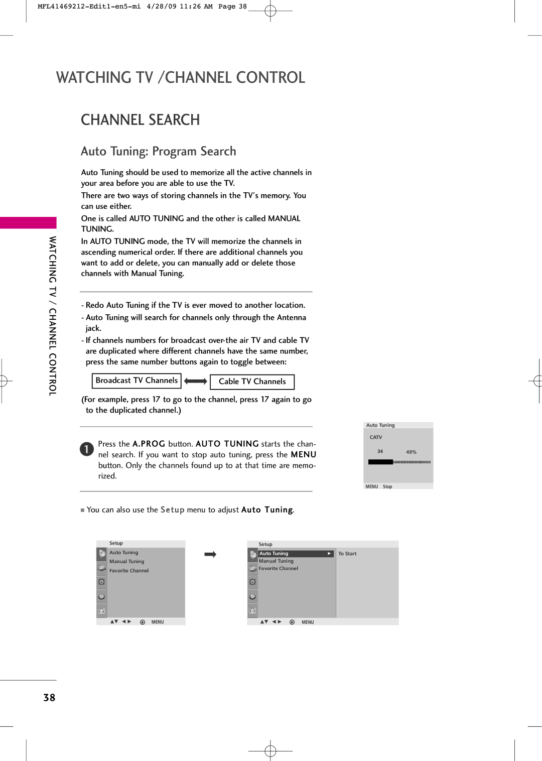 LG Electronics 2230R-MA manual Channel Search, Tuning 