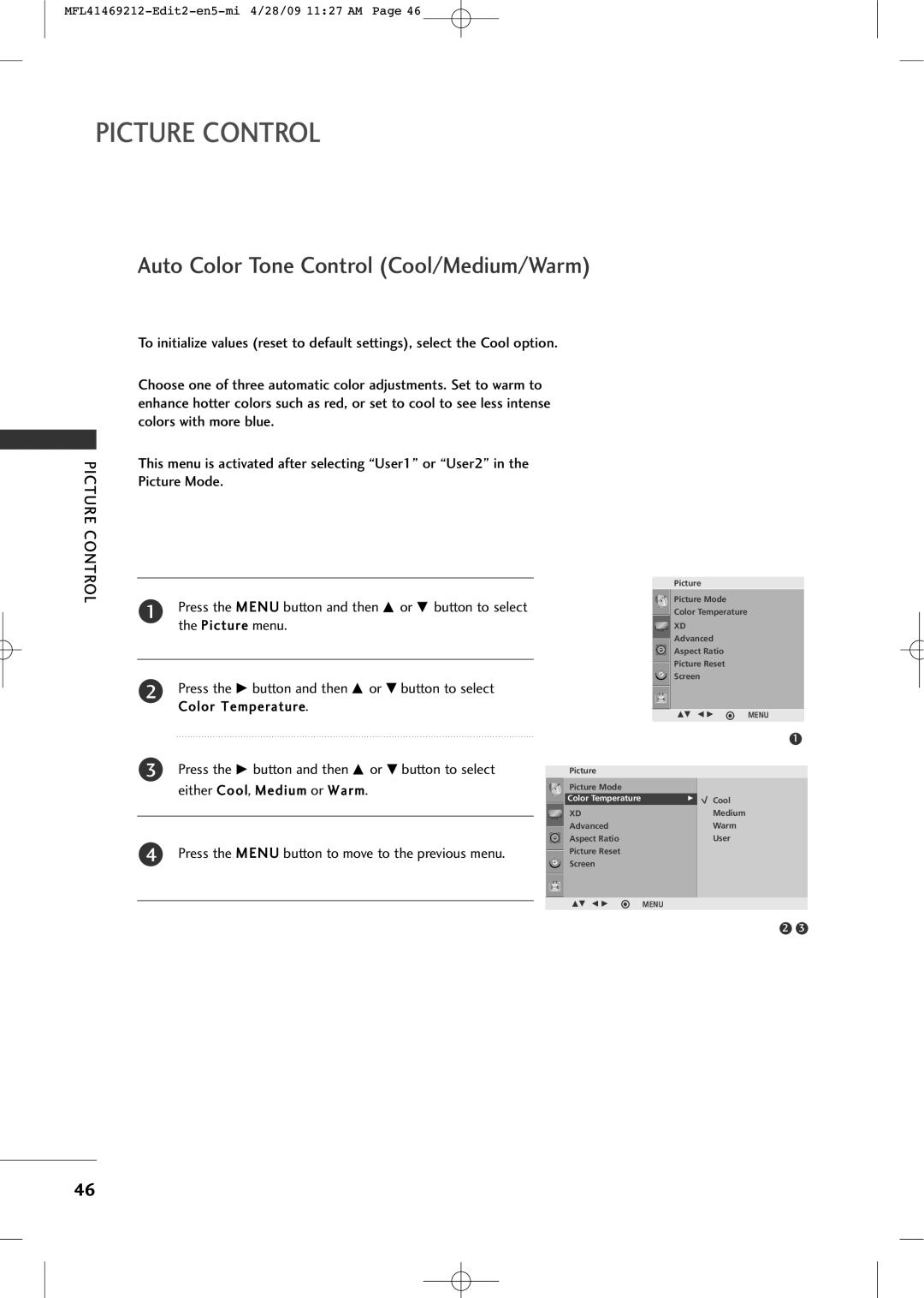 LG Electronics 2230R-MA manual Picture Control 