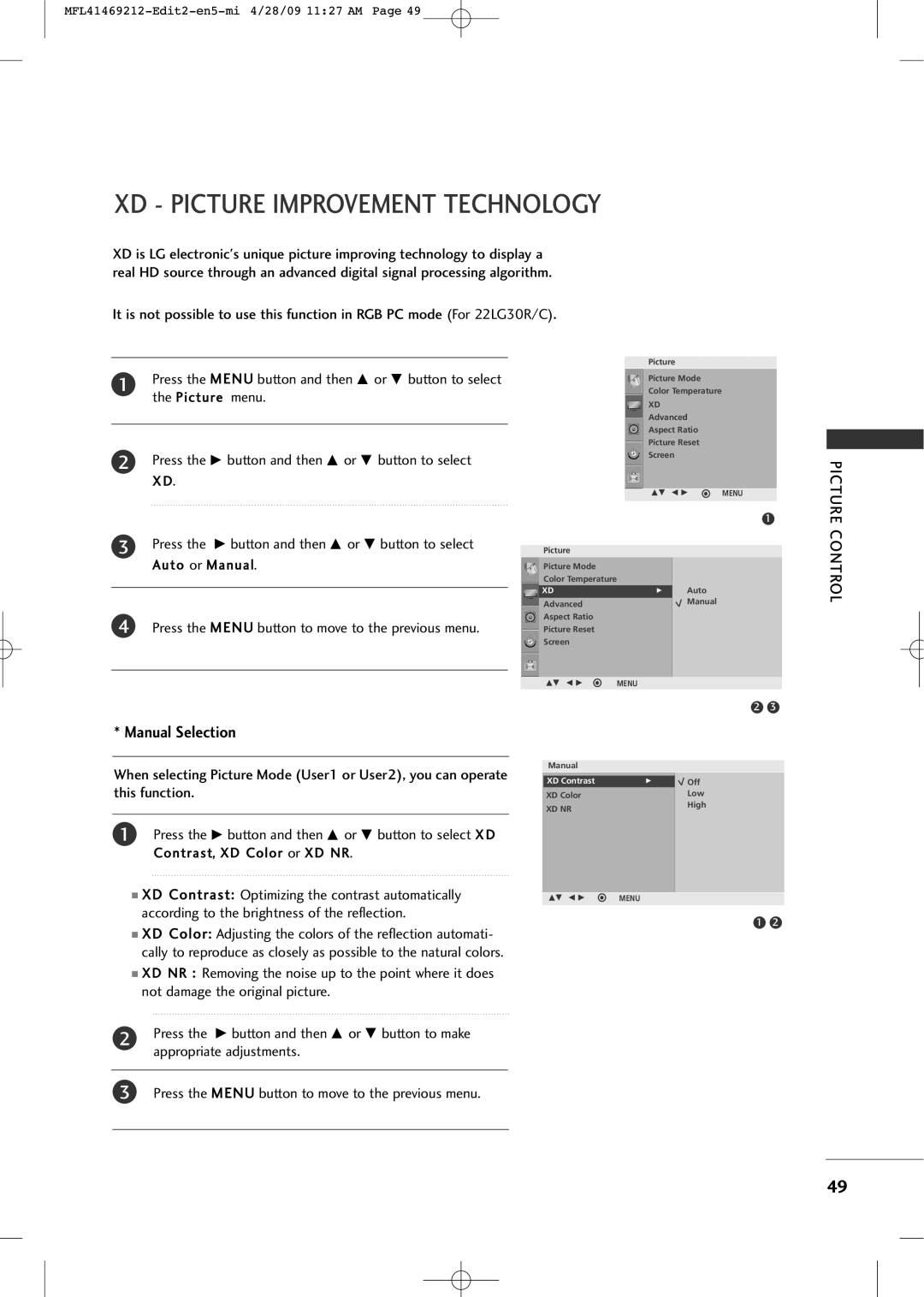 LG Electronics 2230R-MA manual XD Picture Improvement Technology 