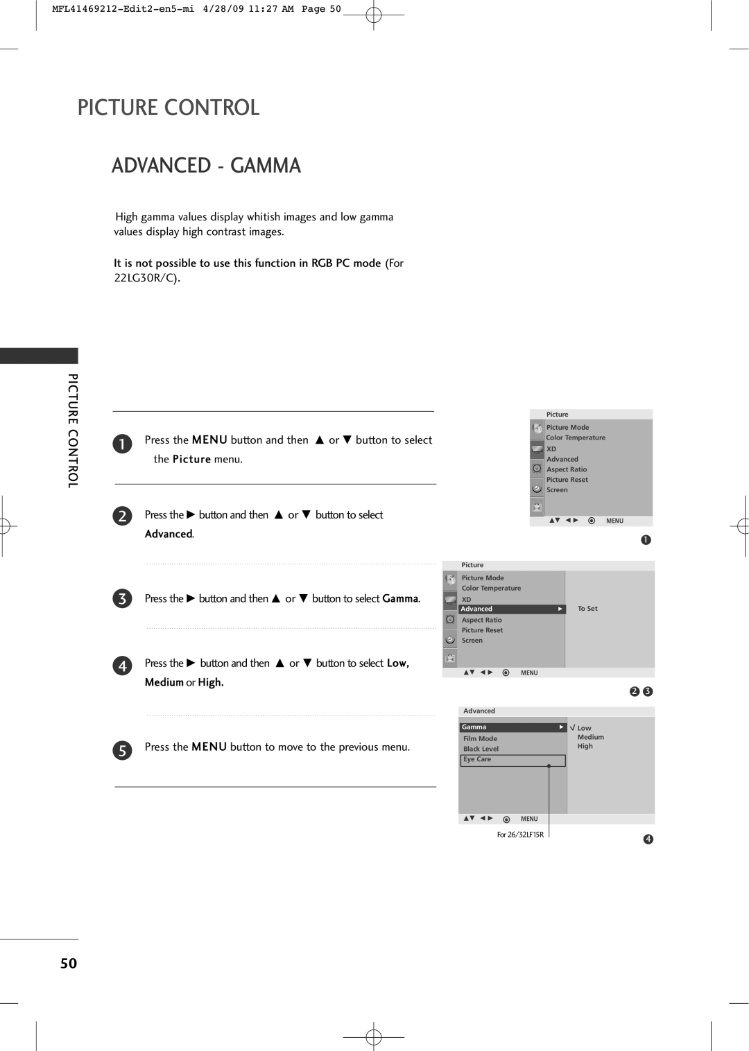 LG Electronics 2230R-MA manual Advanced Gamma 