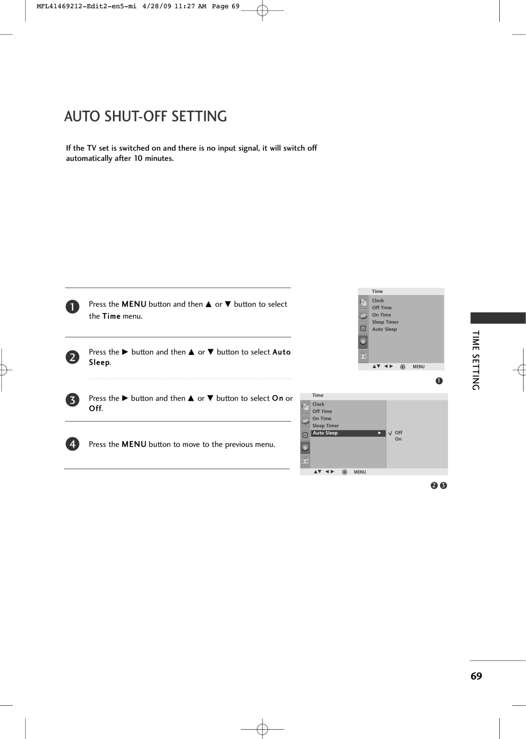 LG Electronics 2230R-MA manual Auto SHUT-OFF Setting 