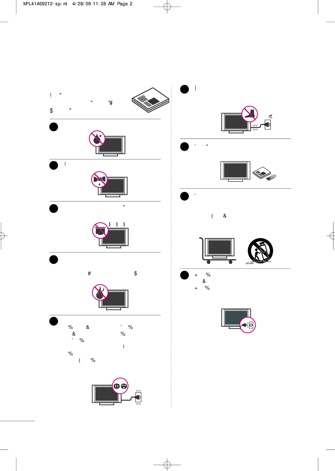 LG Electronics 2230R-MA manual Instrucciones Importantes DE LA Seguridad, Las tomas y el punto de salida del aparato 