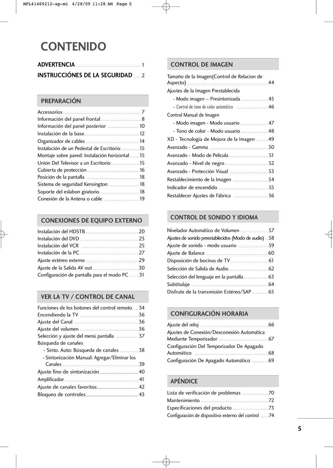 LG Electronics 2230R-MA manual Contenido 