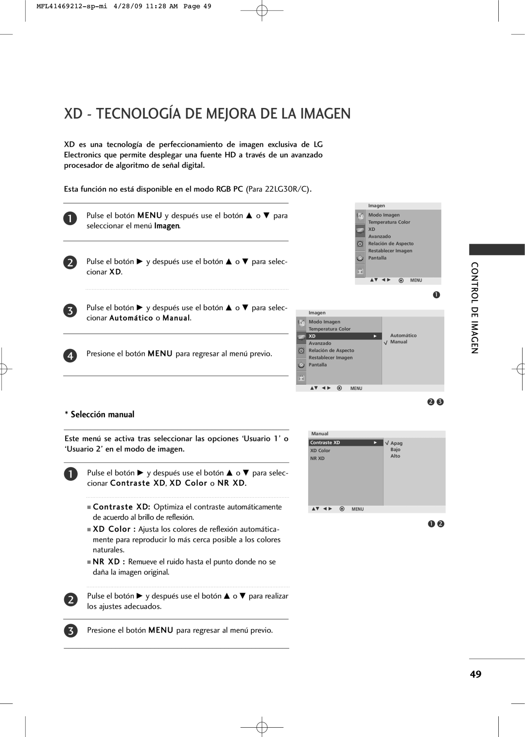 LG Electronics 2230R-MA Xd - Tecnología De Mejora De La Imagen, Selección manual, cionar Automático o Manual 