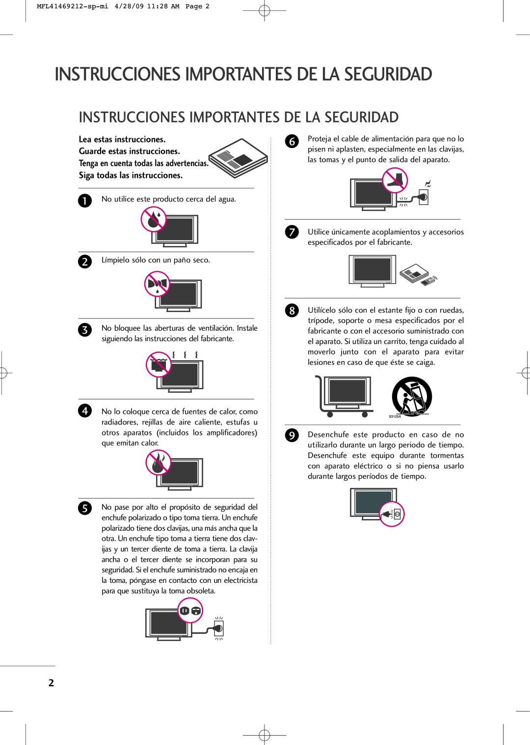 LG Electronics 2230R-MA Instrucciones Importantes De La Seguridad, Lea estas instrucciones Guarde estas instrucciones 