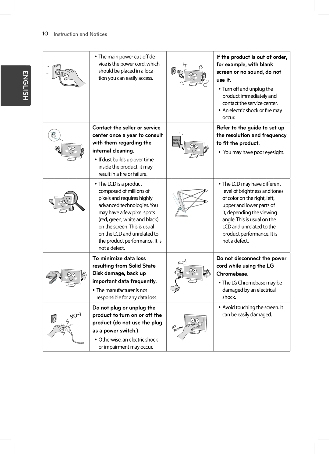 LG Electronics 22CV241 manual For example, with blank, Use it, With them regarding To fit the product Internal cleaning 