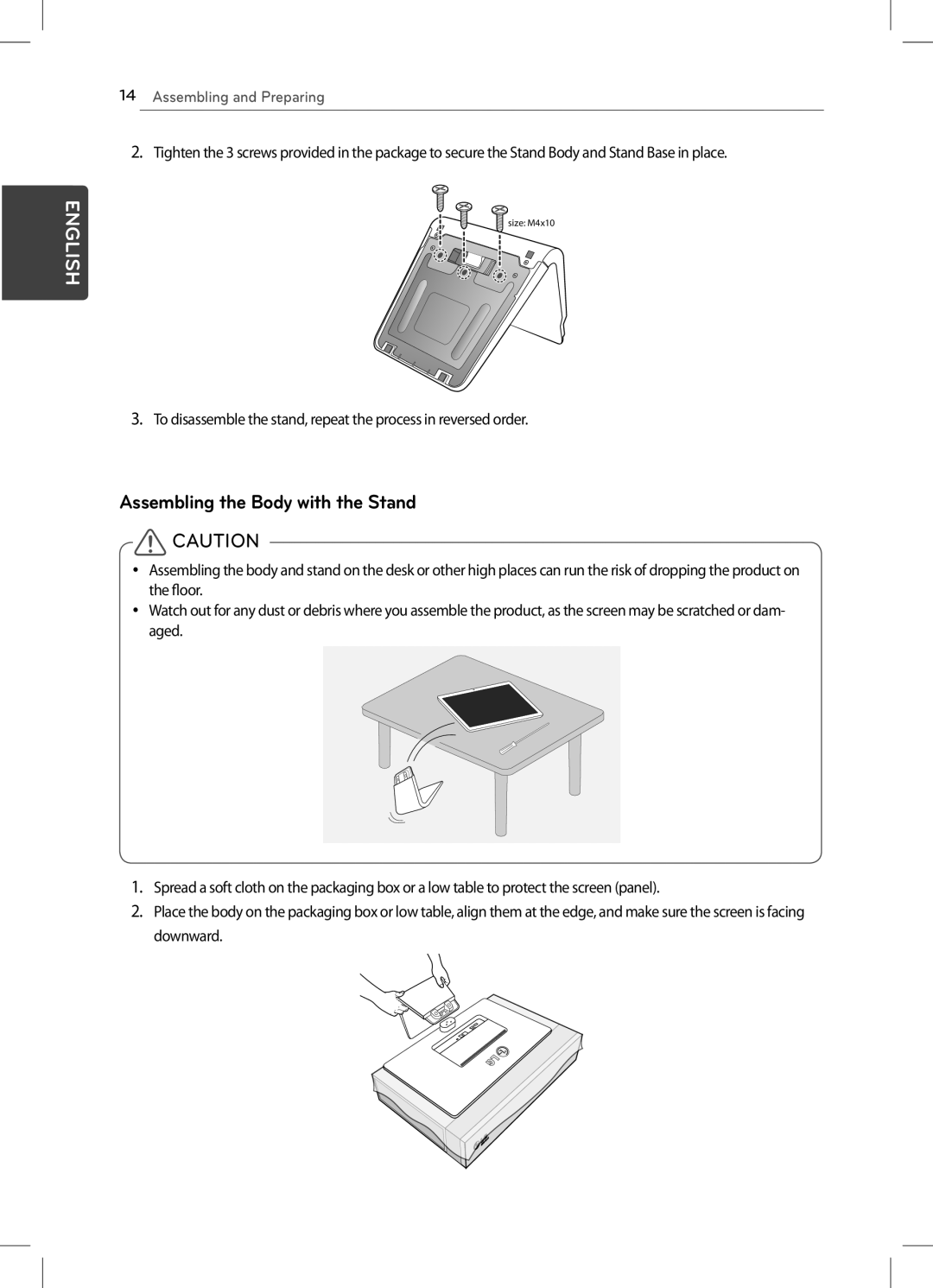 LG Electronics 22CV241 manual Assembling the Body with the Stand 