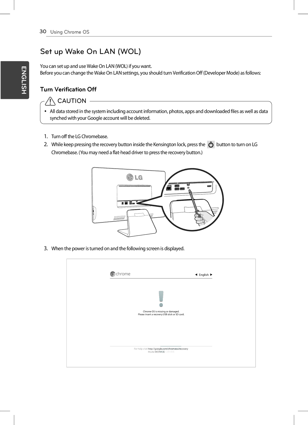 LG Electronics 22CV241 Set up Wake On LAN WOL, Turn Verification Off, You can set up and use Wake On LAN WOL if you want 