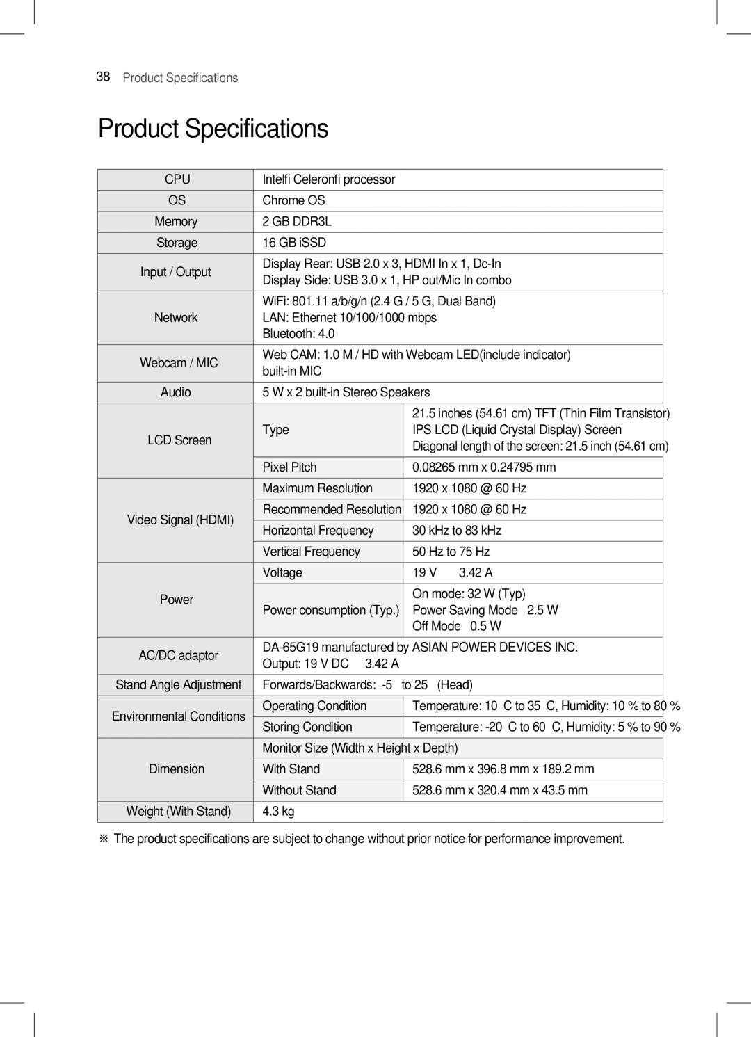 LG Electronics 22CV241 manual Product Specifications 