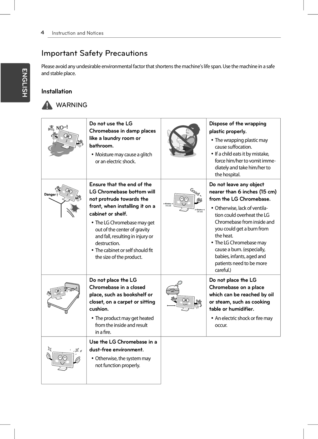 LG Electronics 22CV241 manual Important Safety Precautions, Installation 