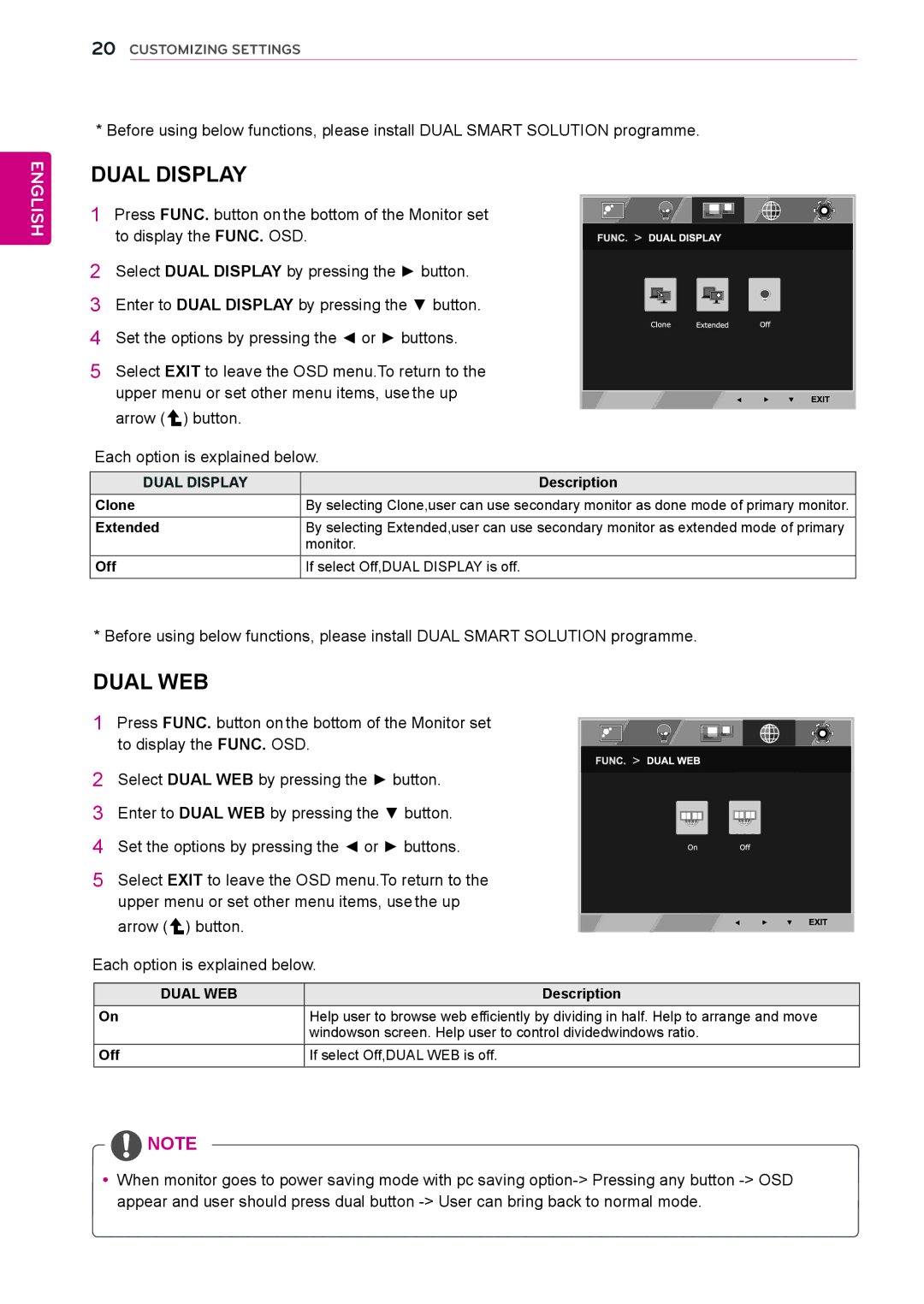 LG Electronics 22EC33T owner manual Dual Display 