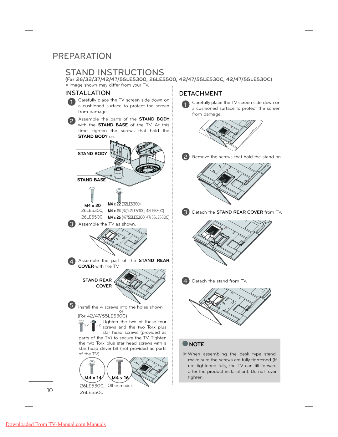 LG Electronics 22L5500 owner manual Stand Instructions, Stand Body, 32LE5300, 26LE5300, 26LE5500 