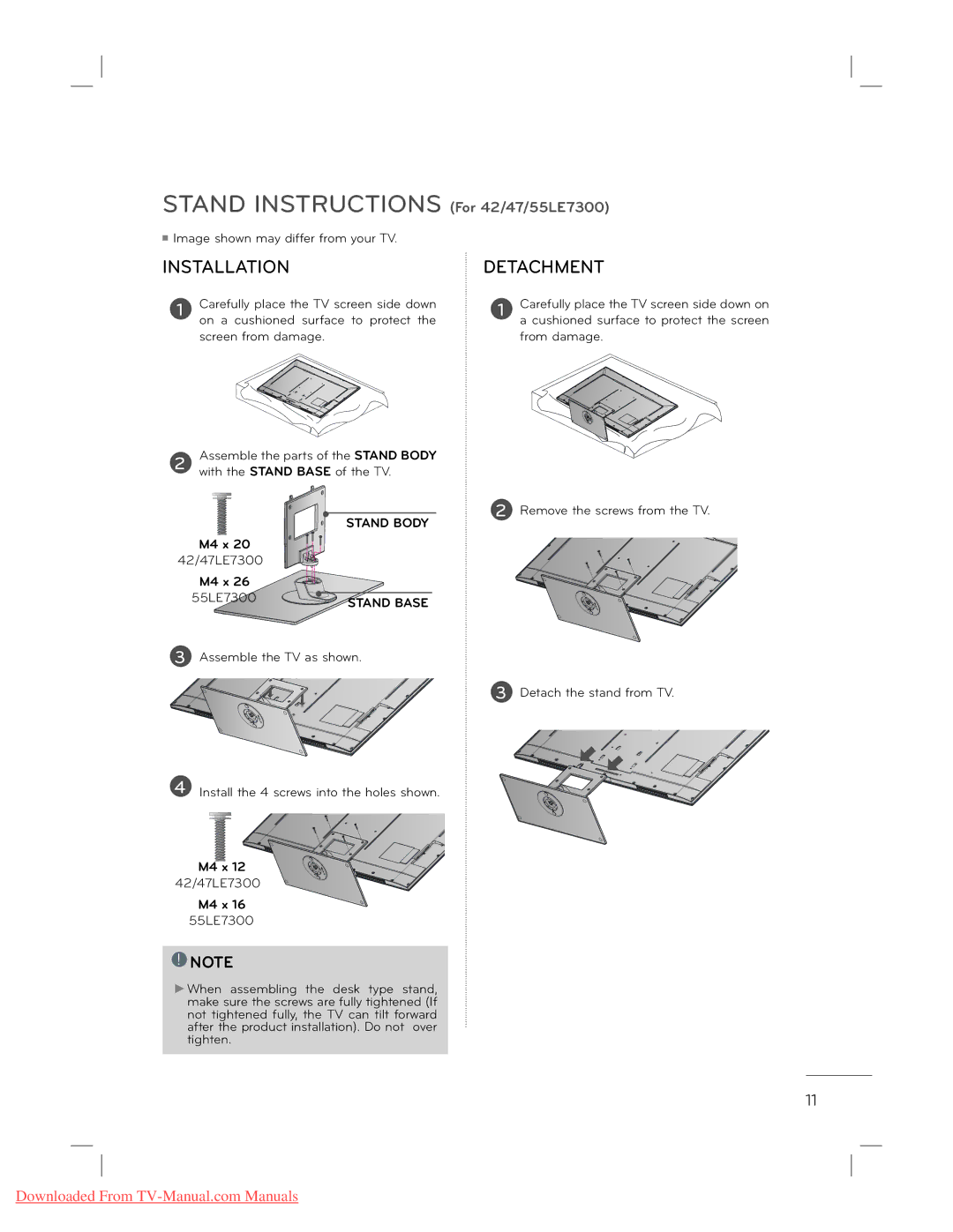 LG Electronics 22L5500 owner manual M4 x 42/47LE7300 55LE7300 