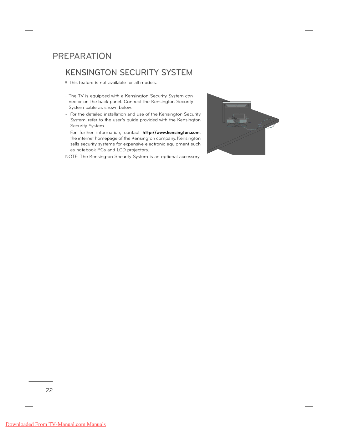 LG Electronics 22L5500 owner manual Kensington Security System 