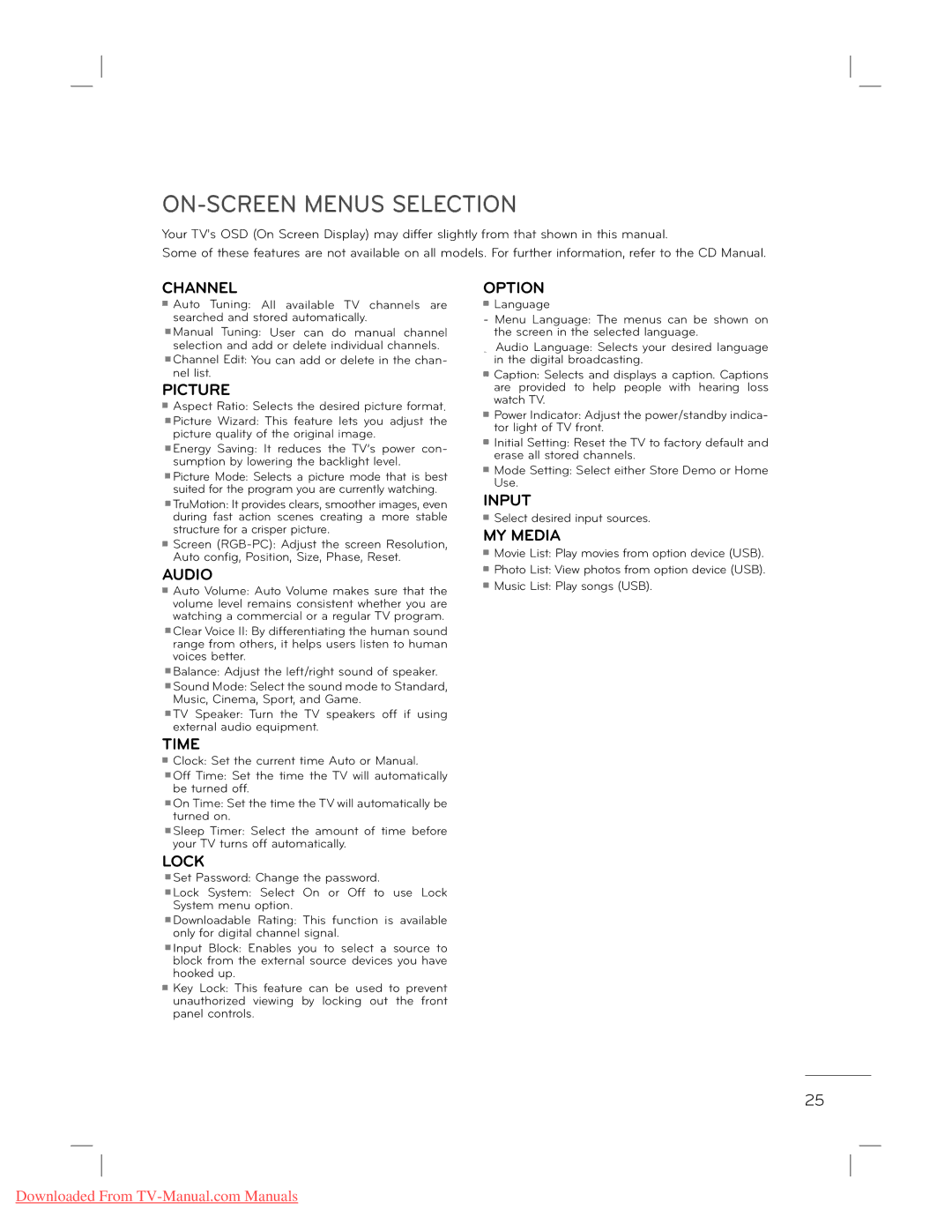 LG Electronics 22L5500 owner manual ON-SCREEN Menus Selection, Channel 