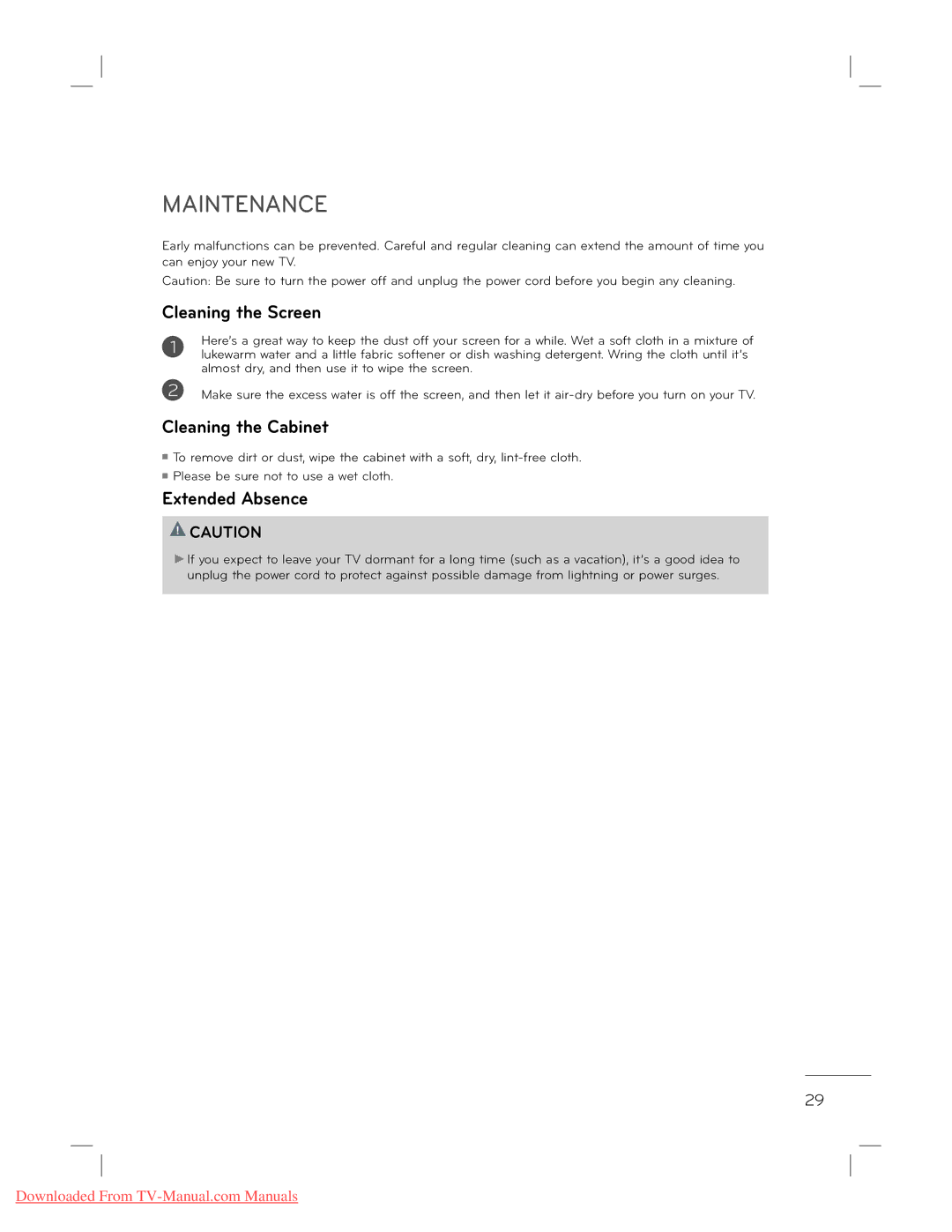 LG Electronics 22L5500 owner manual Maintenance, Cleaning the Screen 