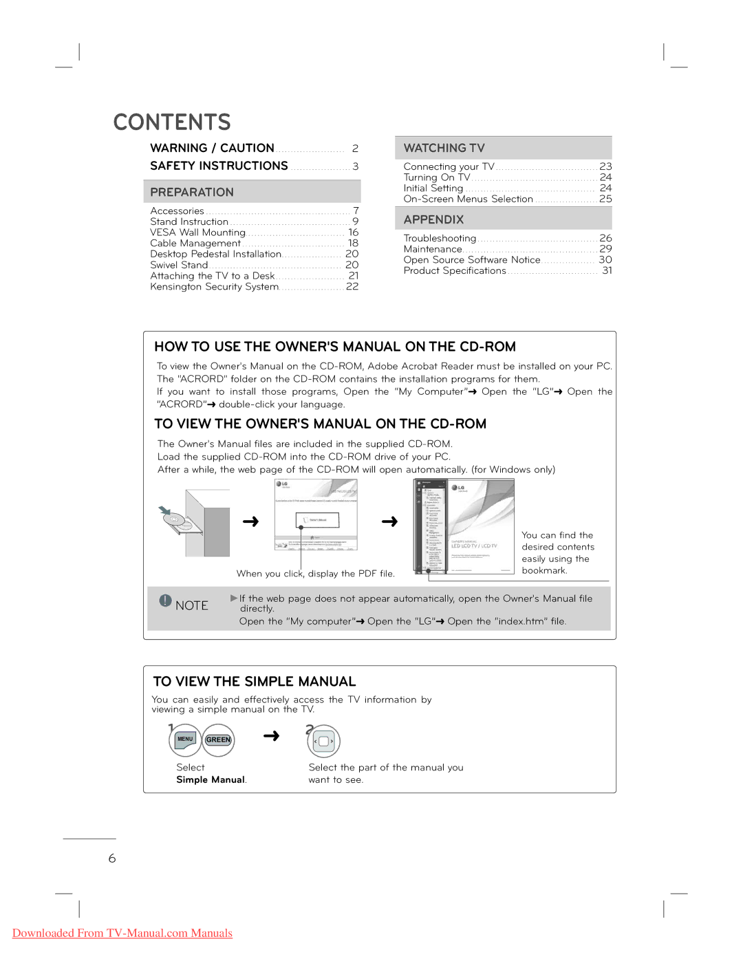 LG Electronics 22L5500 owner manual Contentscontents 