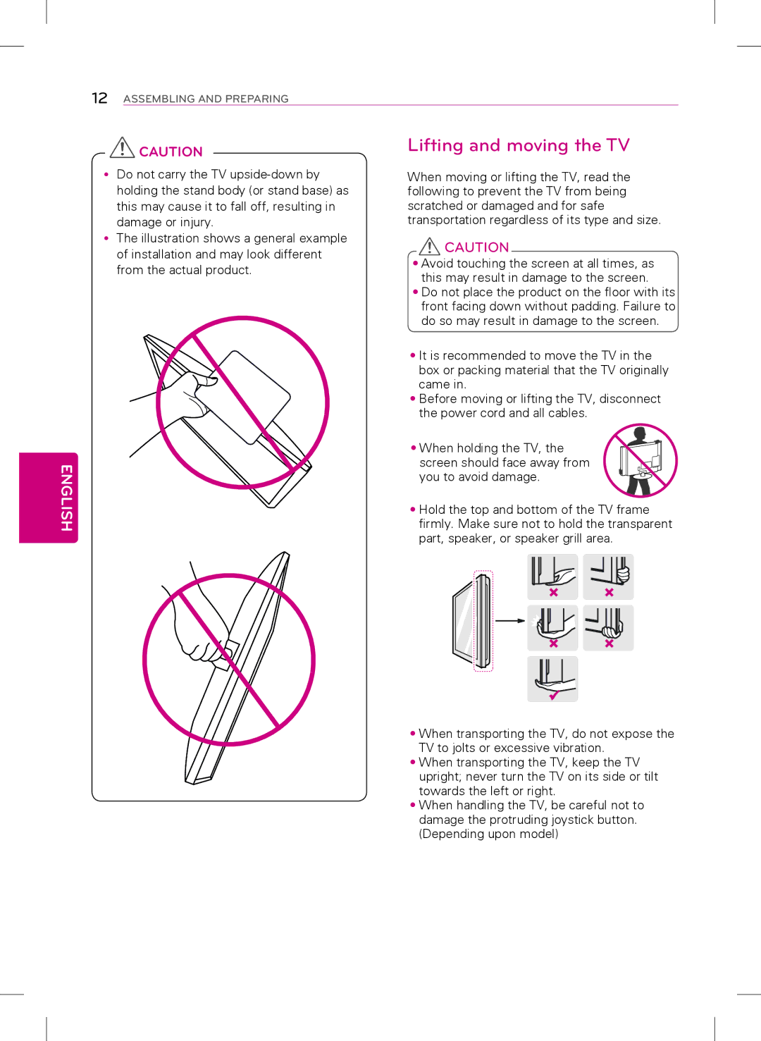 LG Electronics 22LB4510, 24LB4510, 29LB4510 owner manual Lifting and moving the TV 