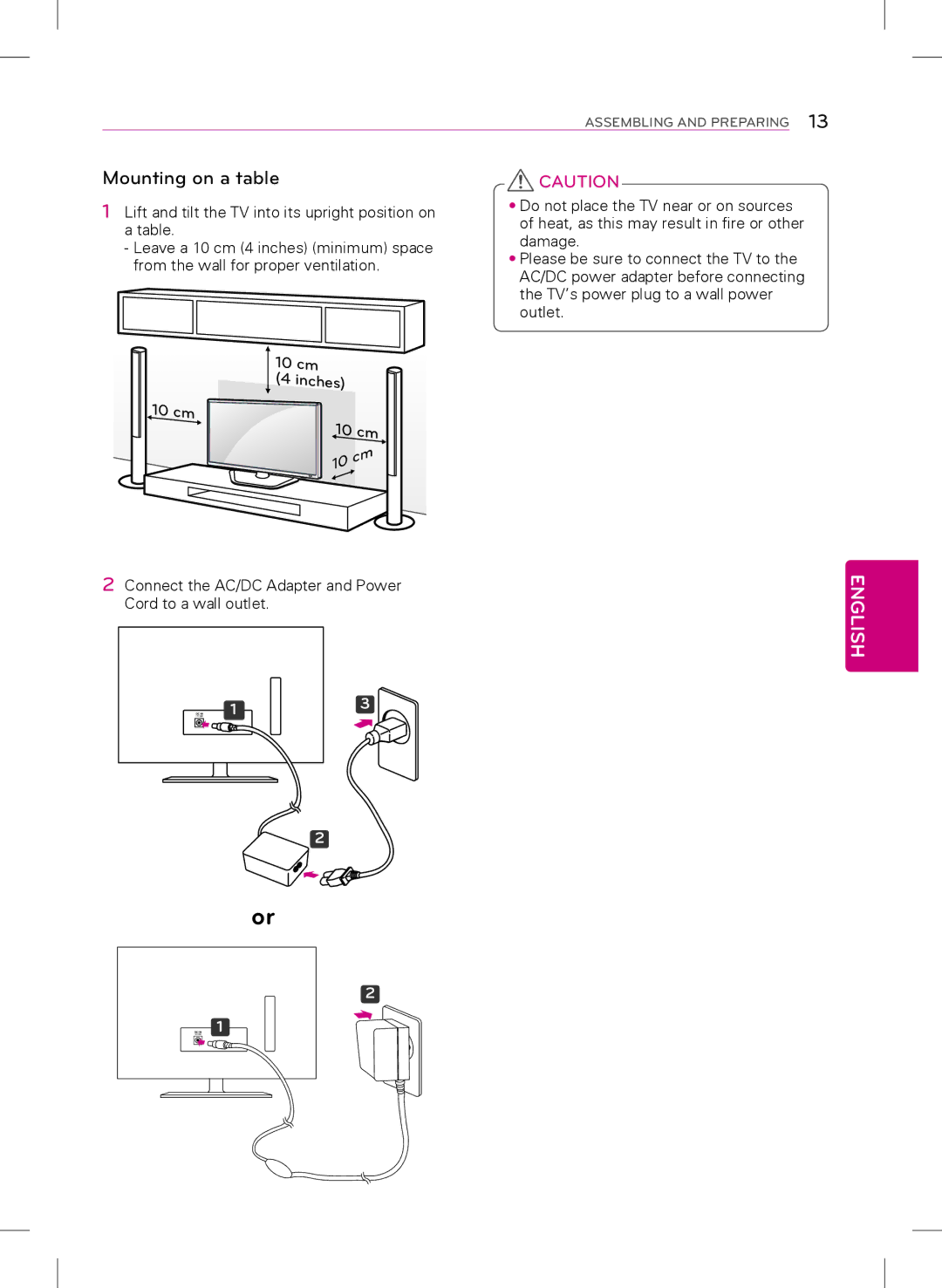 LG Electronics 24LB4510, 22LB4510, 29LB4510 owner manual Mounting on a table, 10 cm 