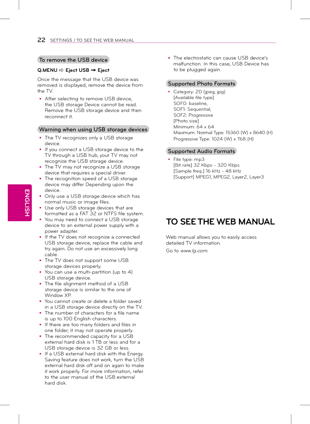 LG Electronics 24LB4510, 22LB4510, 29LB4510 owner manual To remove the USB device, Menu  Eject USB Eject 