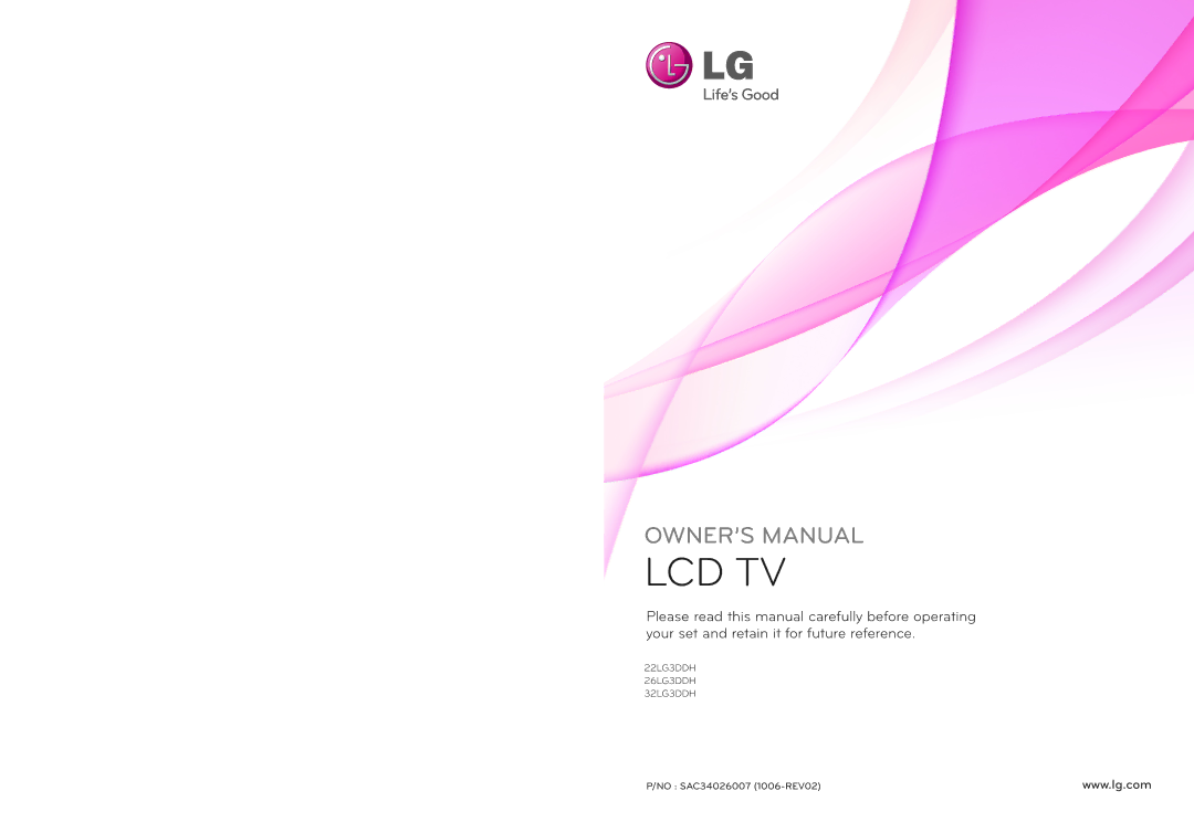 LG Electronics 22LG3DDH owner manual Lcd Tv 