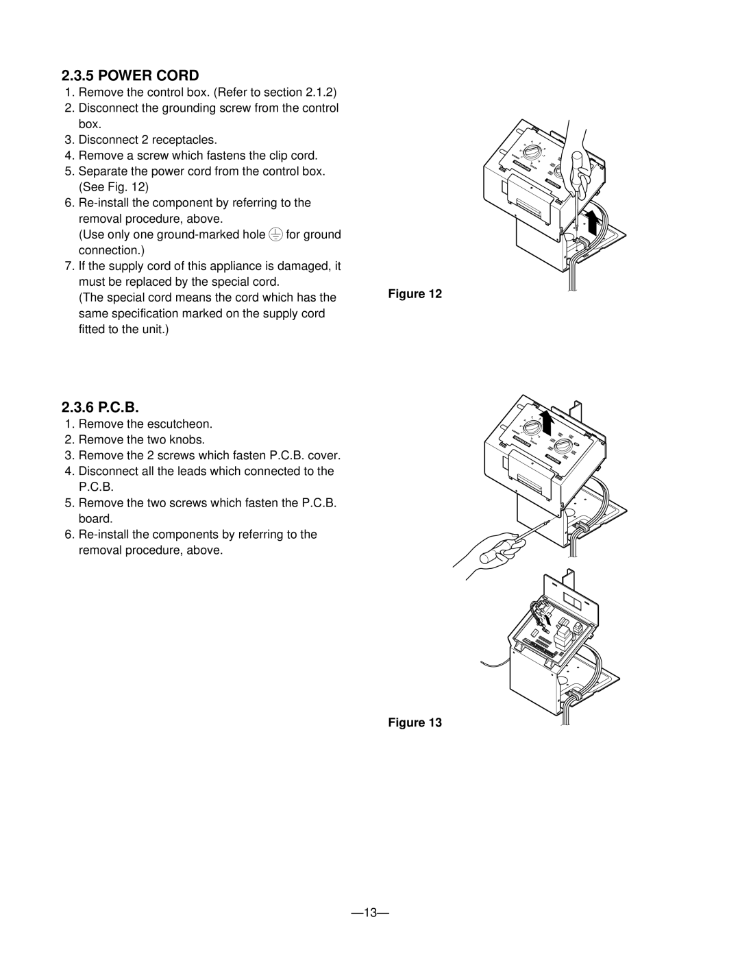 LG Electronics 230/208V service manual Power Cord, 6 P.C.B 