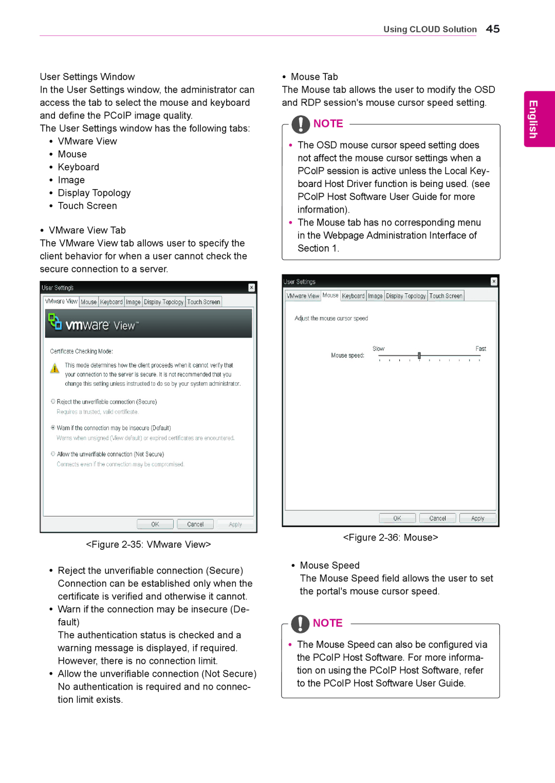 LG Electronics 23CAV42K owner manual VMware View, Yy Warn if the connection may be insecure De- fault 