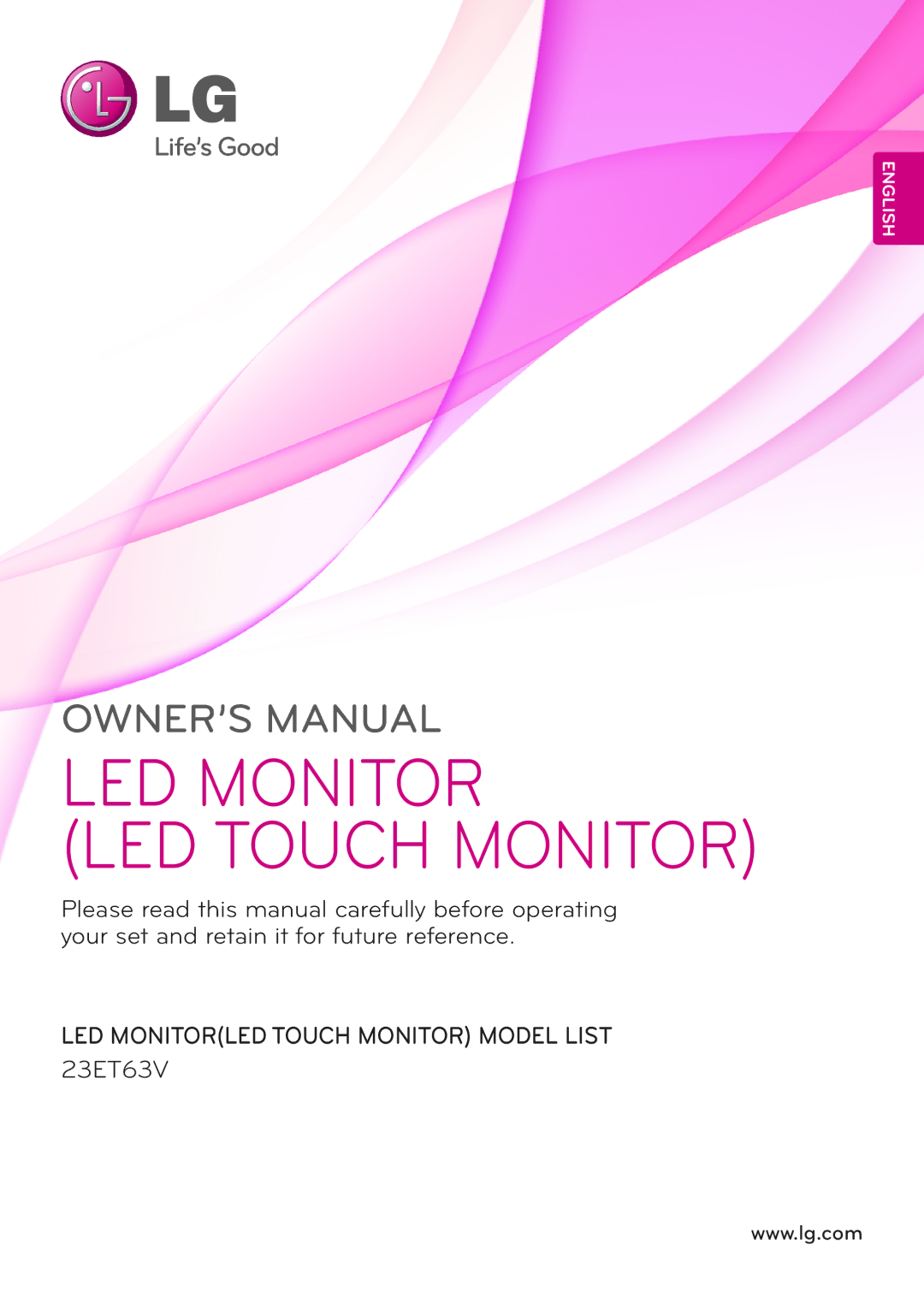 LG Electronics 23ET63V owner manual LED Monitor LED Touch Monitor 