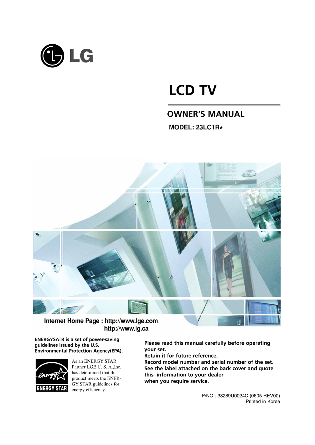 LG Electronics 23LC1R* owner manual Lcd Tv 