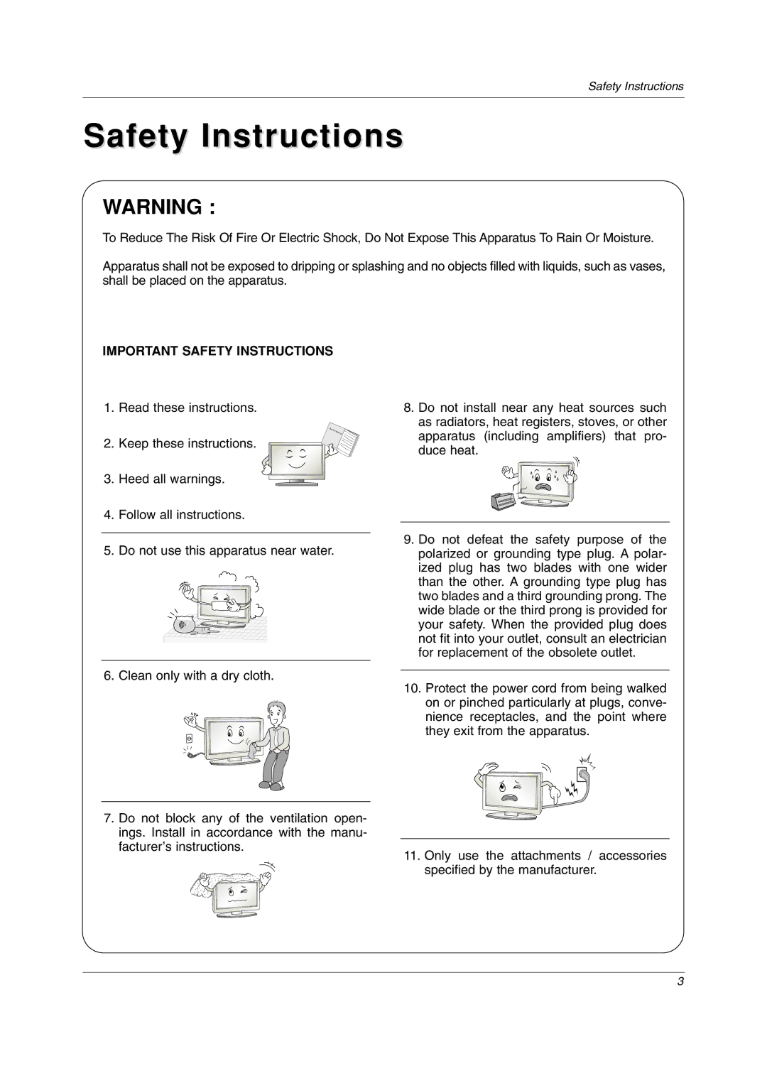 LG Electronics 23LC1R* owner manual Safety Instructions 