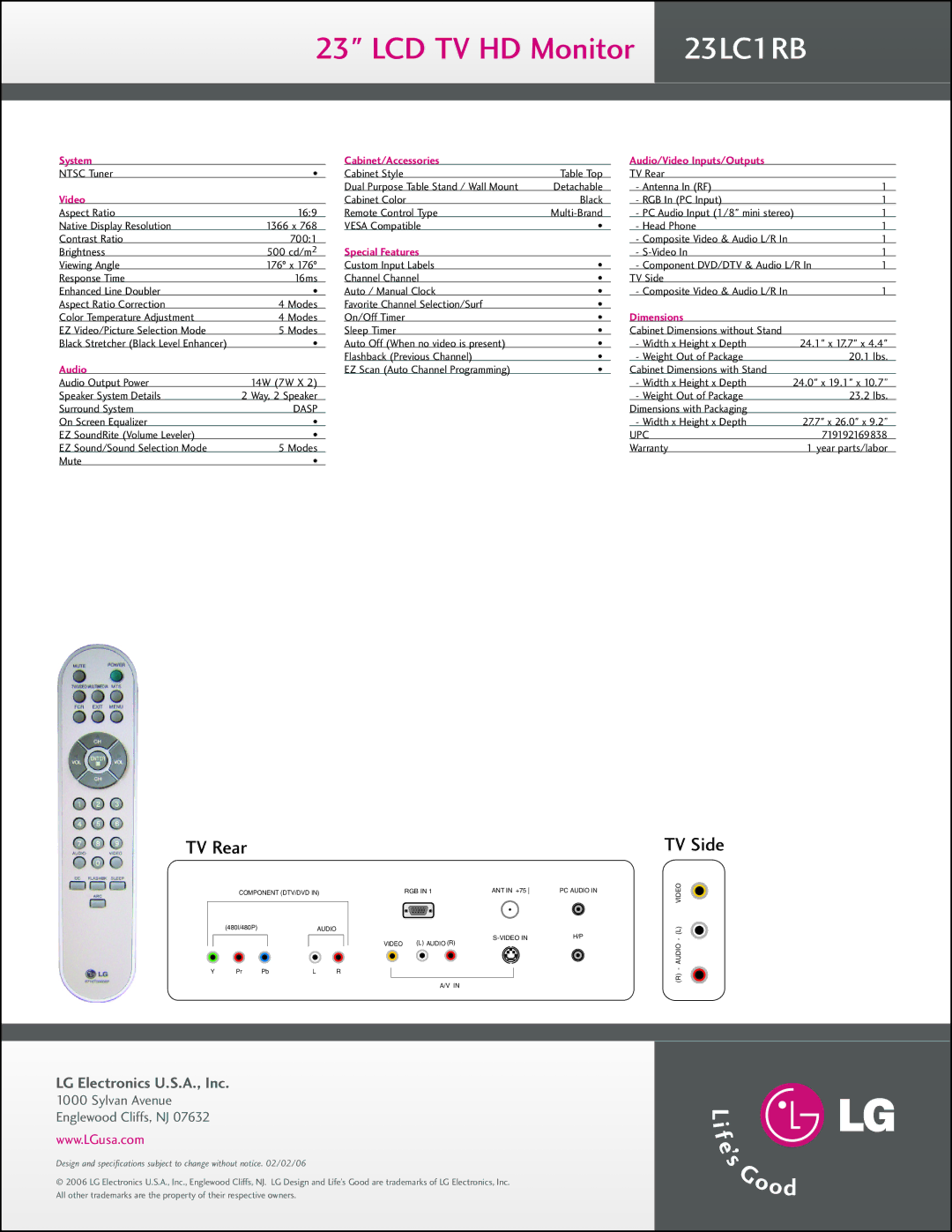 LG Electronics manual LCD TV HD Monitor 23LC1RB 