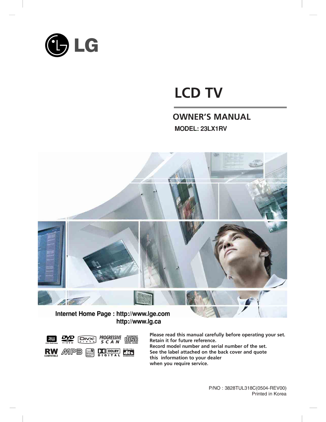 LG Electronics 23LX1RV owner manual Lcd Tv 