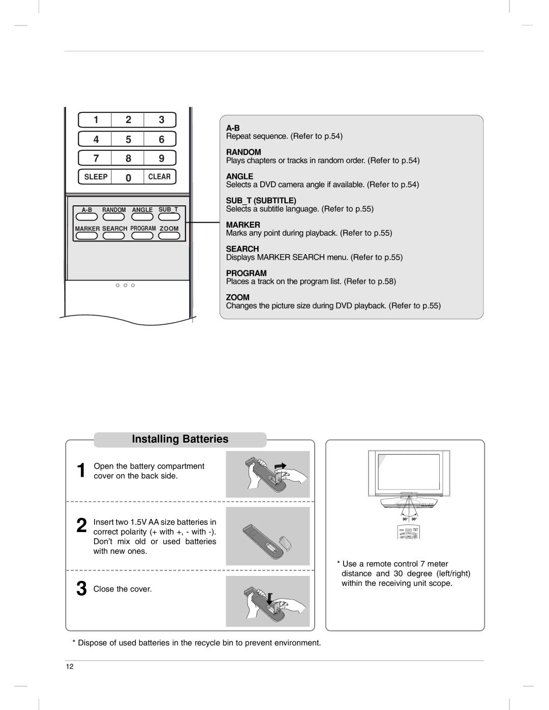 LG Electronics 23LX1RV owner manual Installing Batteries 