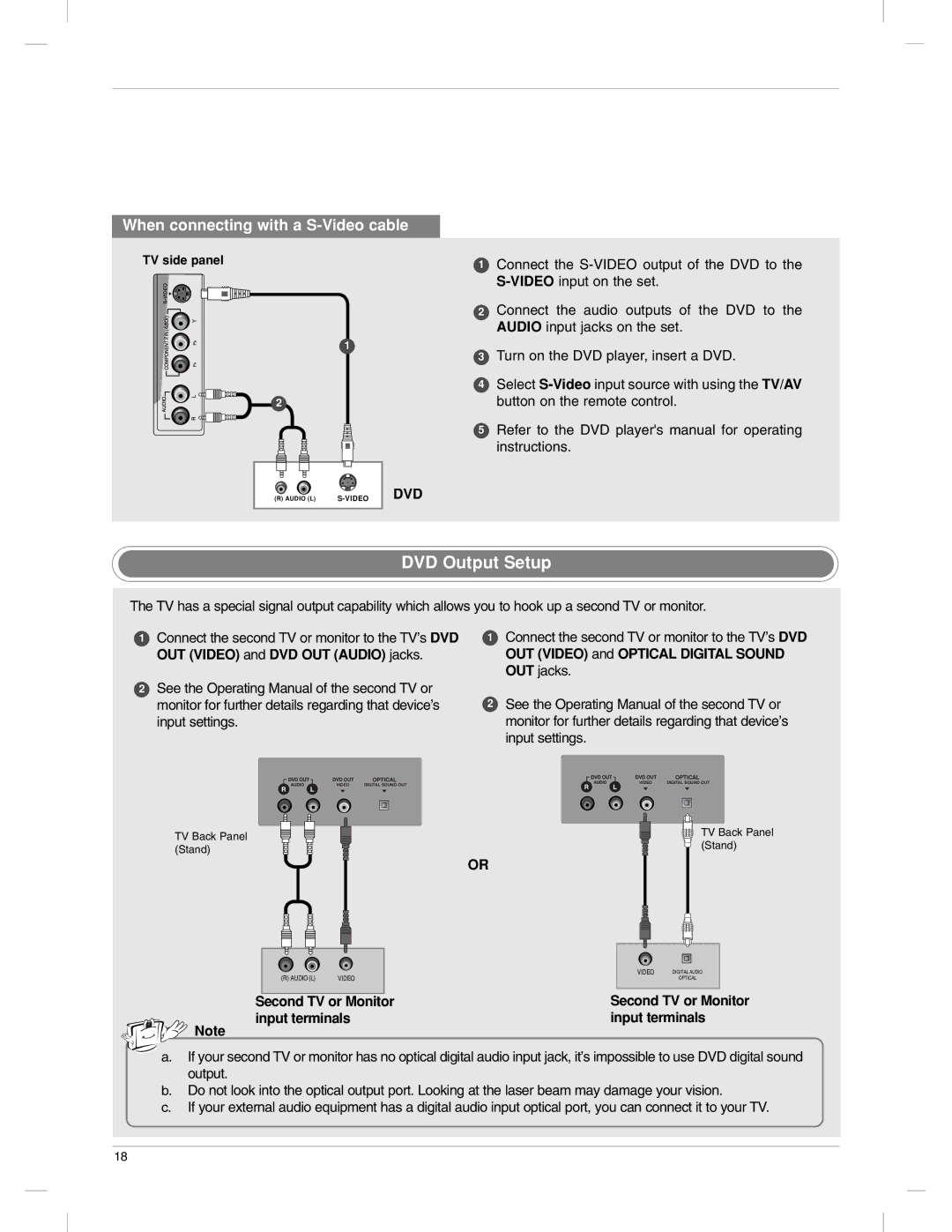 LG Electronics 23LX1RV owner manual DVD Output Setup, Second TV or Monitor, Input terminals 