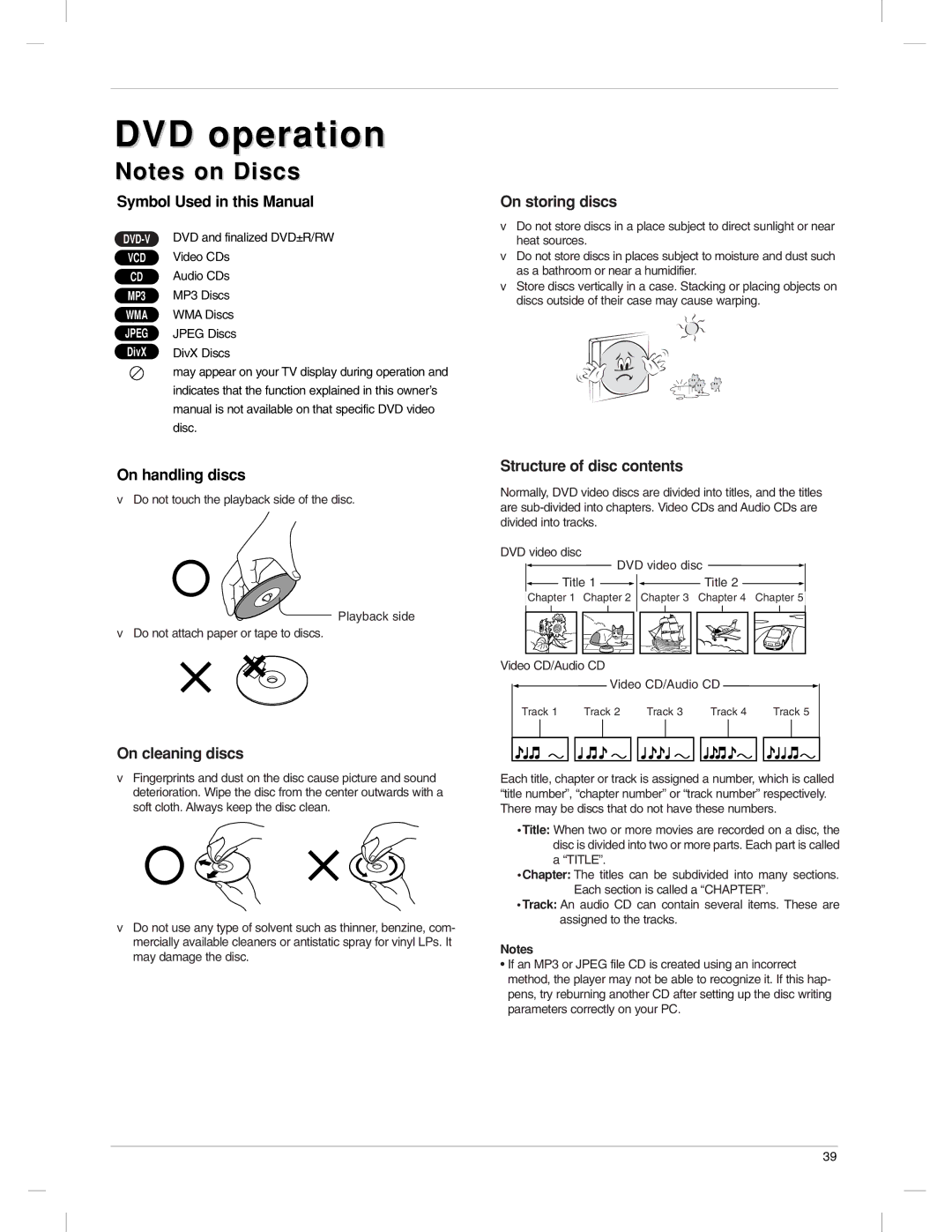 LG Electronics 23LX1RV owner manual DVD operation, On cleaning discs 