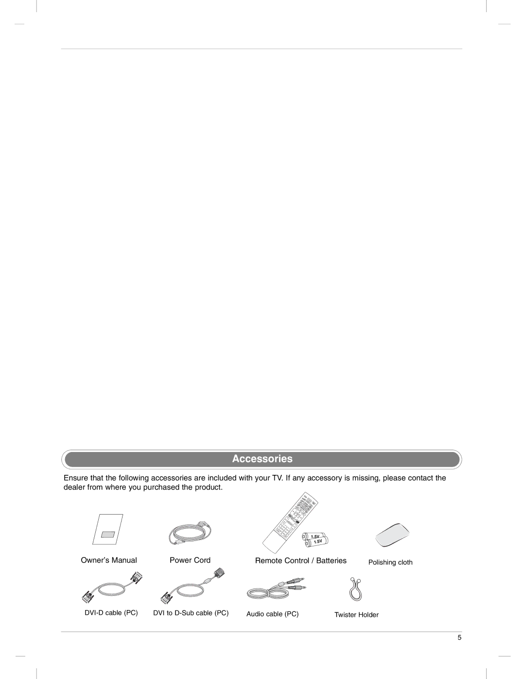 LG Electronics 23LX1RV owner manual Accessories 