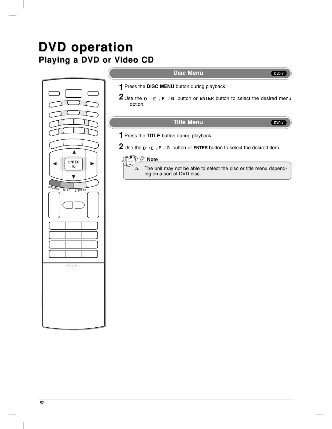 LG Electronics 23LX1RV owner manual Disc Menu, Title Menu 