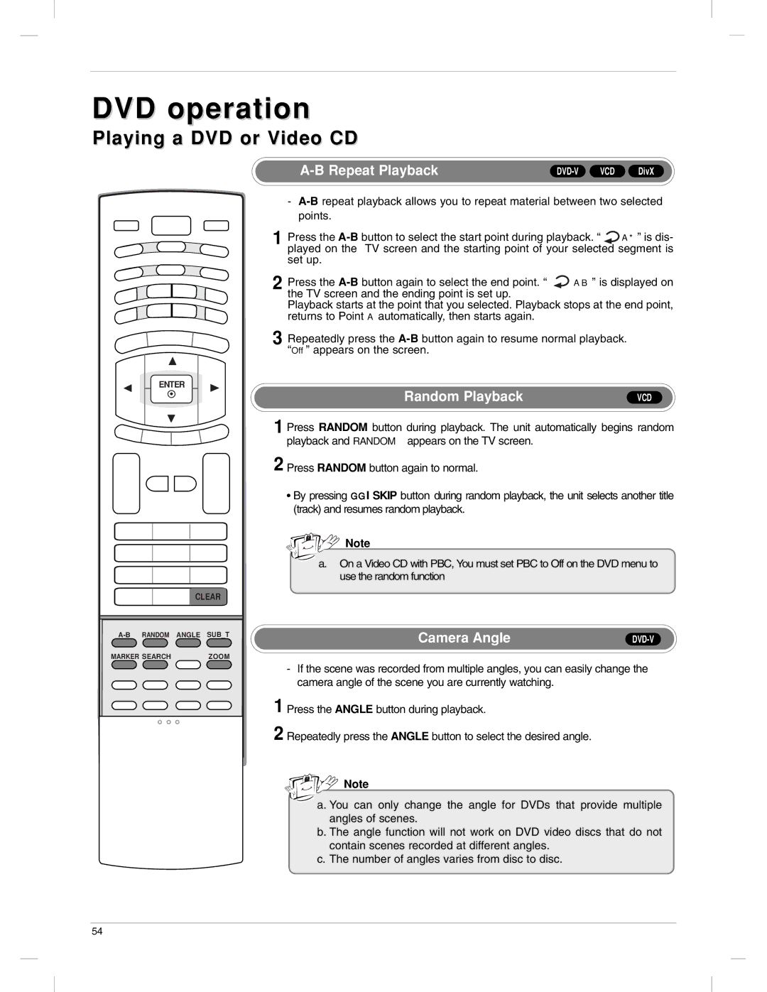 LG Electronics 23LX1RV owner manual Random Playback, Camera Angle 