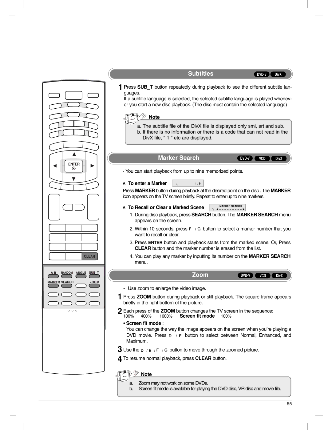 LG Electronics 23LX1RV owner manual Subtitles, Marker Search, Zoom 