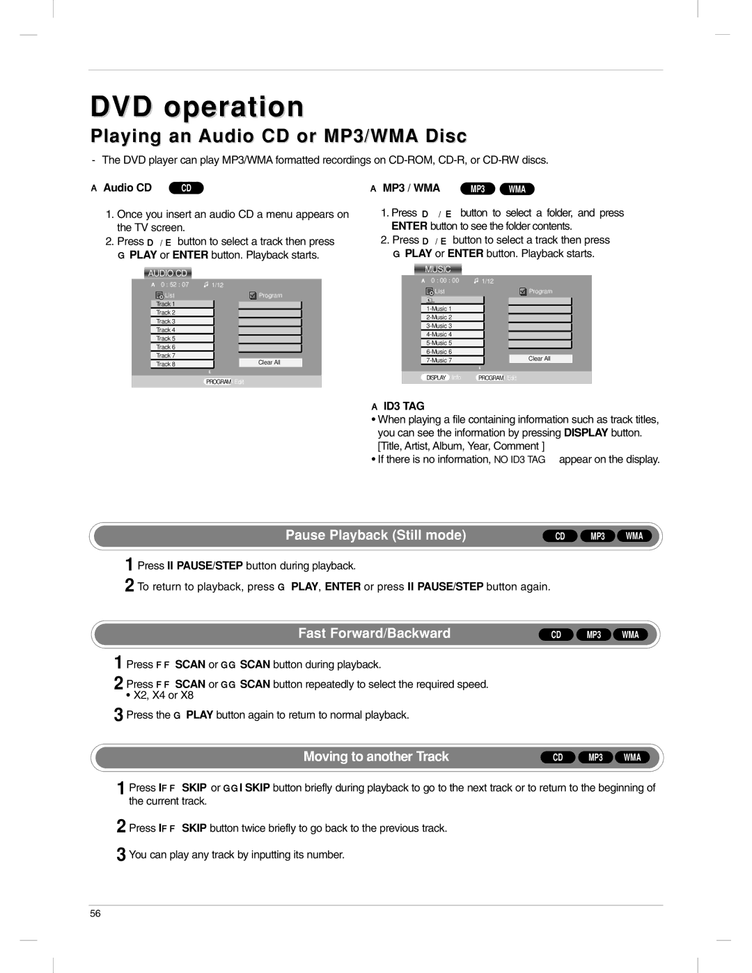 LG Electronics 23LX1RV owner manual Playing an Audio CD or MP3/WMA Disc 