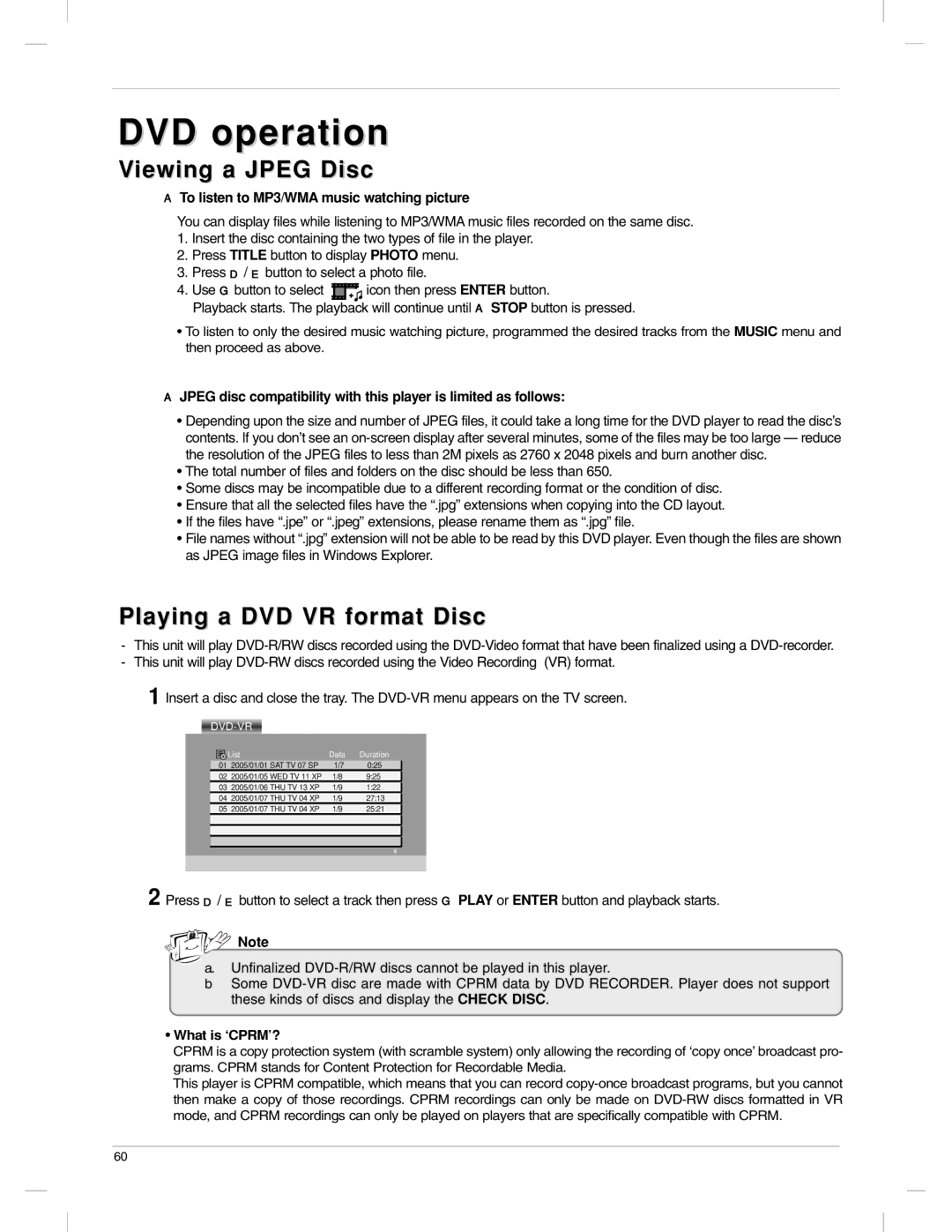 LG Electronics 23LX1RV owner manual Playing a DVD VR format Disc, To listen to MP3/WMA music watching picture 