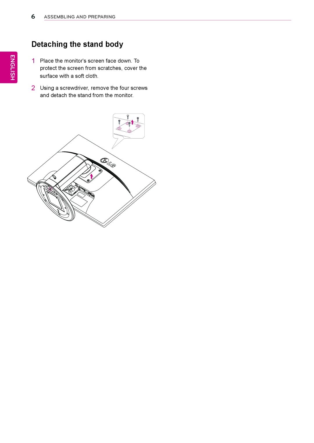 LG Electronics 22MB35PM, 23MB35PM, 19MB35PM owner manual Detaching the stand body 