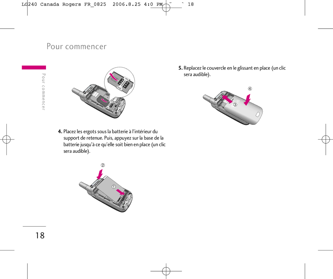 LG Electronics manual Pour commencer, LG240 Canada Rogers FR0825 2006.8.25 40 PM ˘`18 