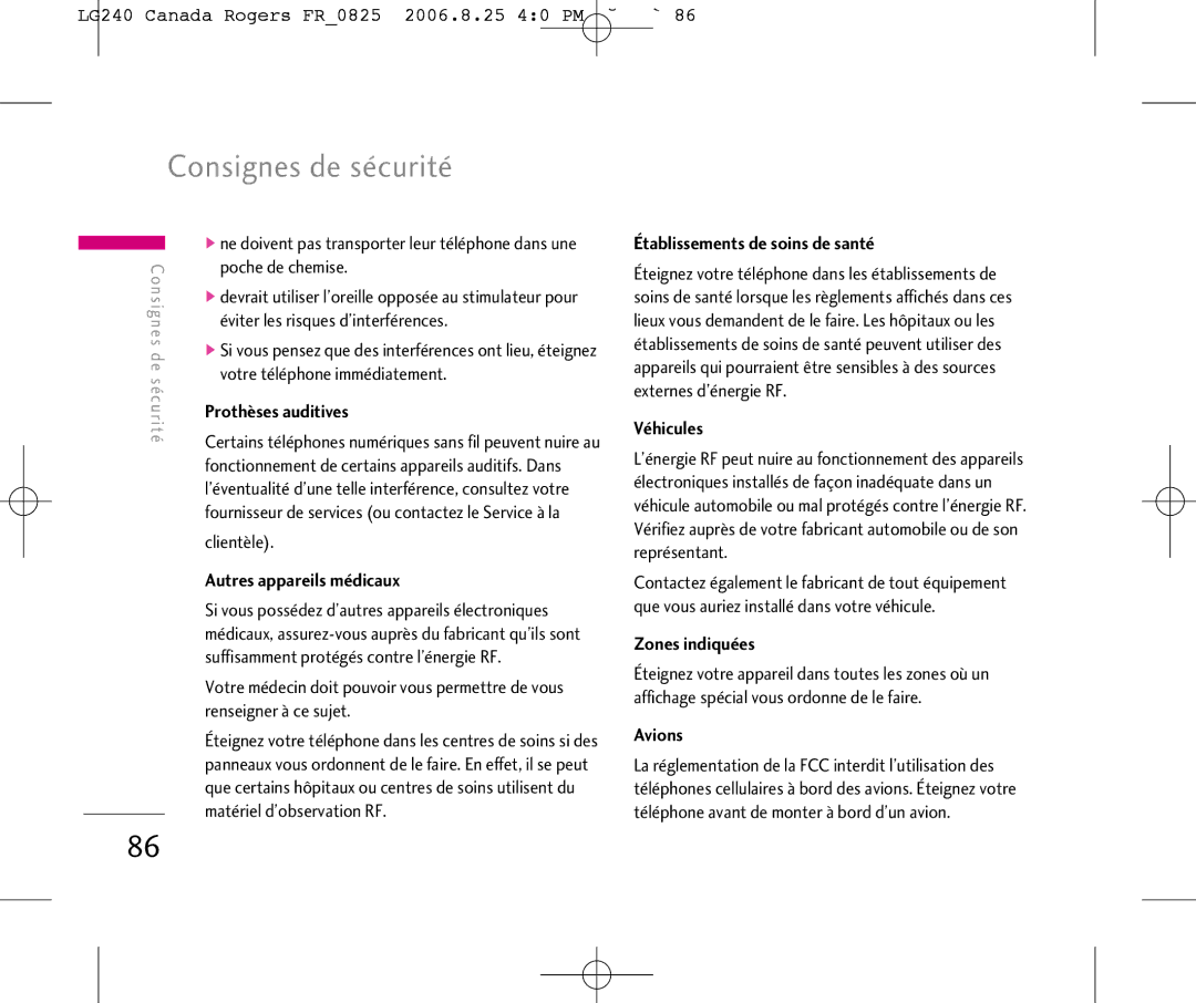 LG Electronics 240 manual Consignes de sécurité 